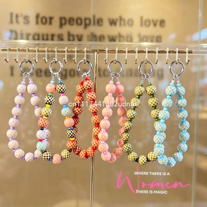 Phone Accessories Charms - سلسلة هاتف خشبية أصلية مزينة بالخرز،